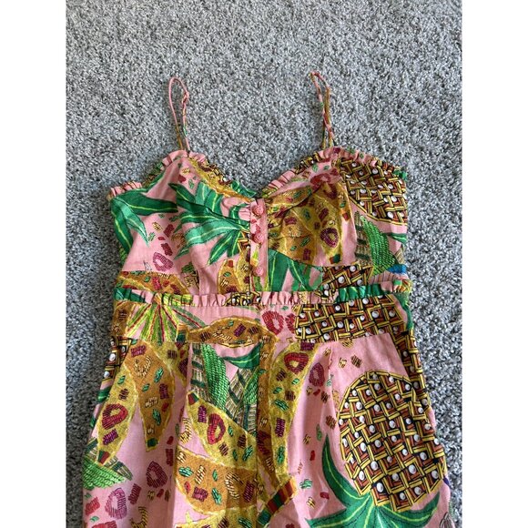Farm Rio Womens Sz XS Smocked Jumpsuit Tropical Fruit Design /Pockets - Picture 4 of 13